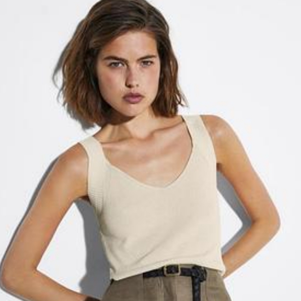 Massimo Dutti Cream Knit Tank Top